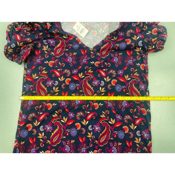 LOFT Women Paisley Ruffle Cinched Sleeve V-Neck Top Small - Picture 5 of 16